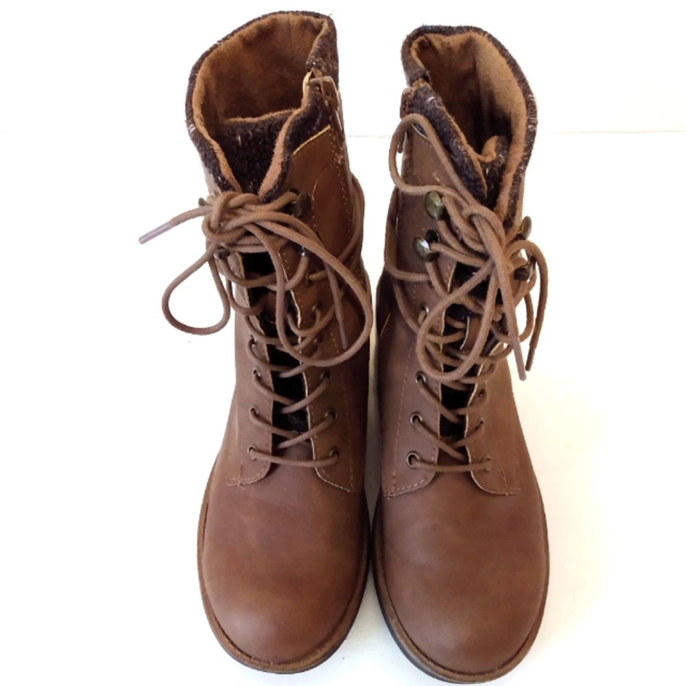 Rocket Dogs Brown Faux Leather Zip Lace Up Ankle Combat Boots sz 7.5